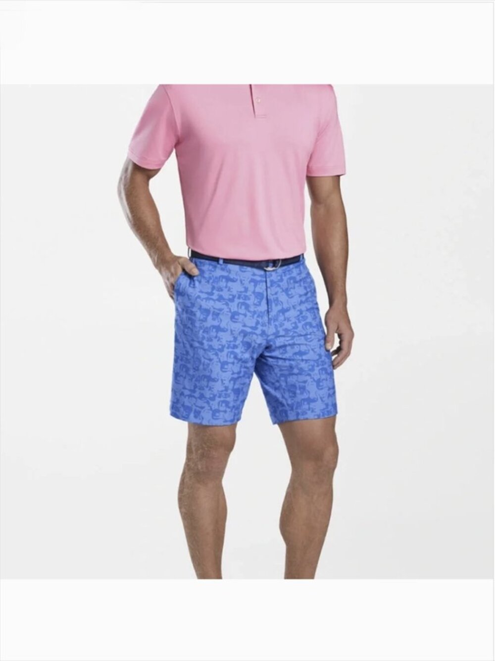 Peter Millar Crown Mens Carrboro Guitar Camo Performance Shorts 32 Blue Golf